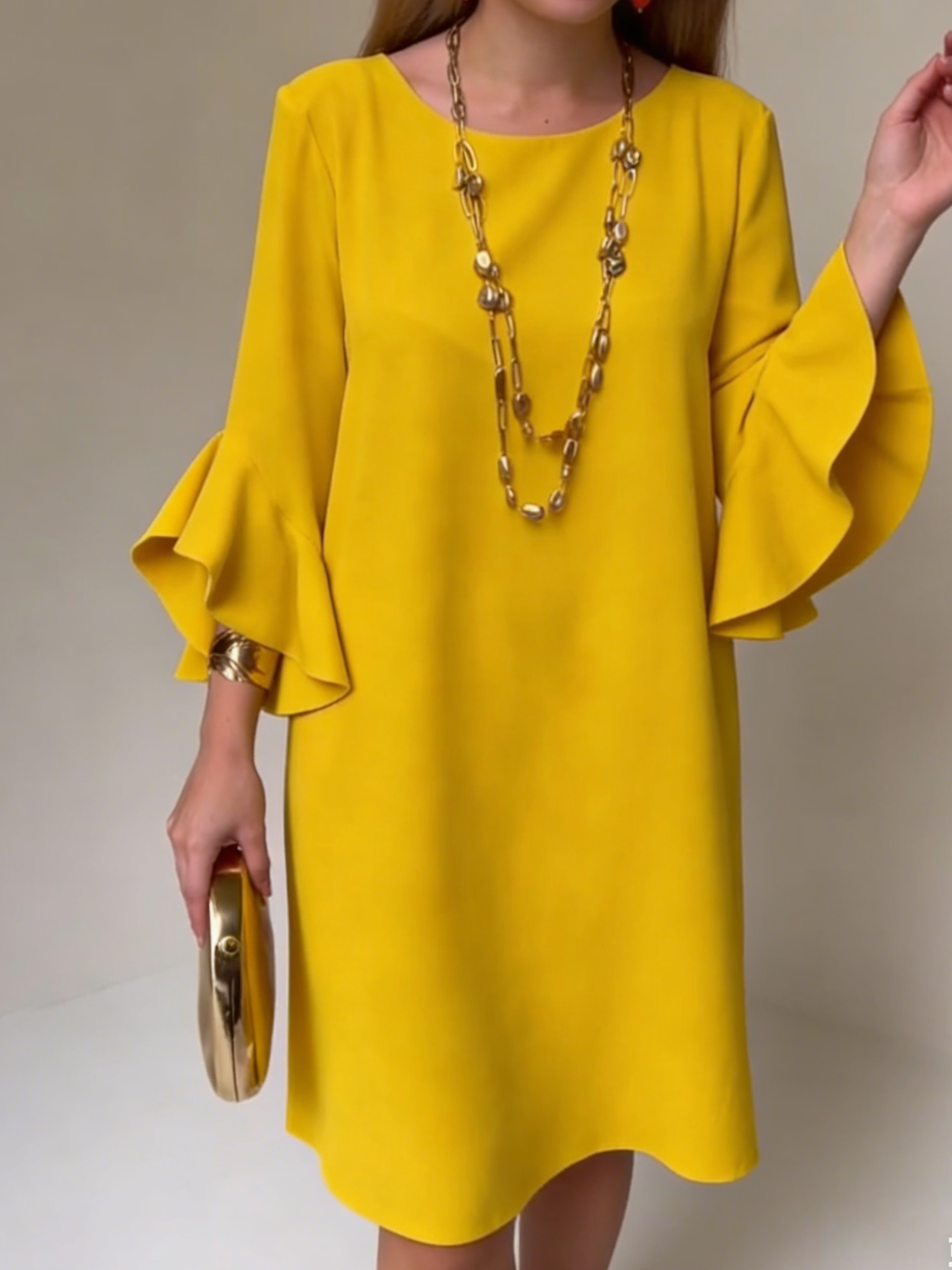 Vestido mujer fluido manga volante – vestido elegante cómodo verano