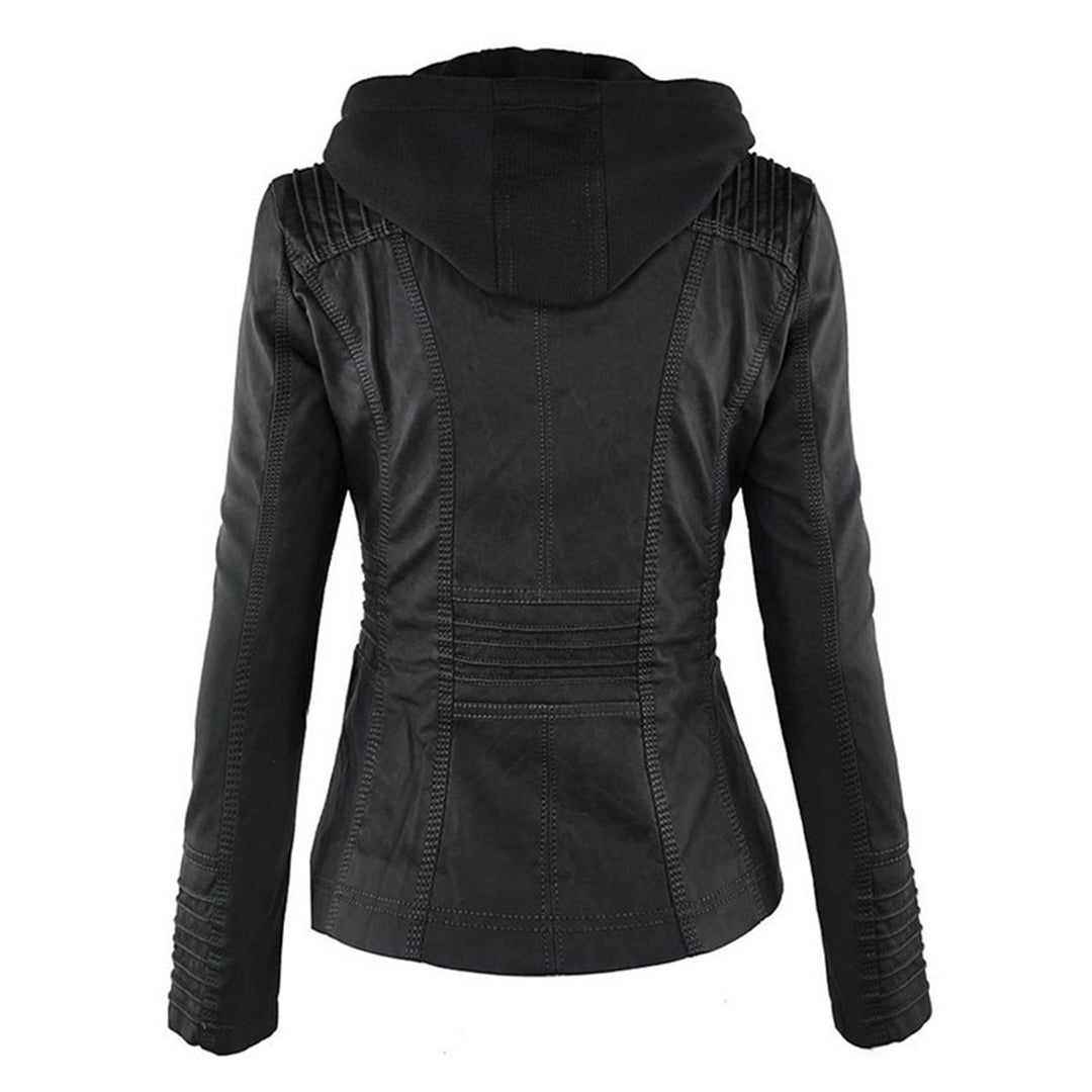 Chaqueta efecto cuero para mujer con capucha y cremallera