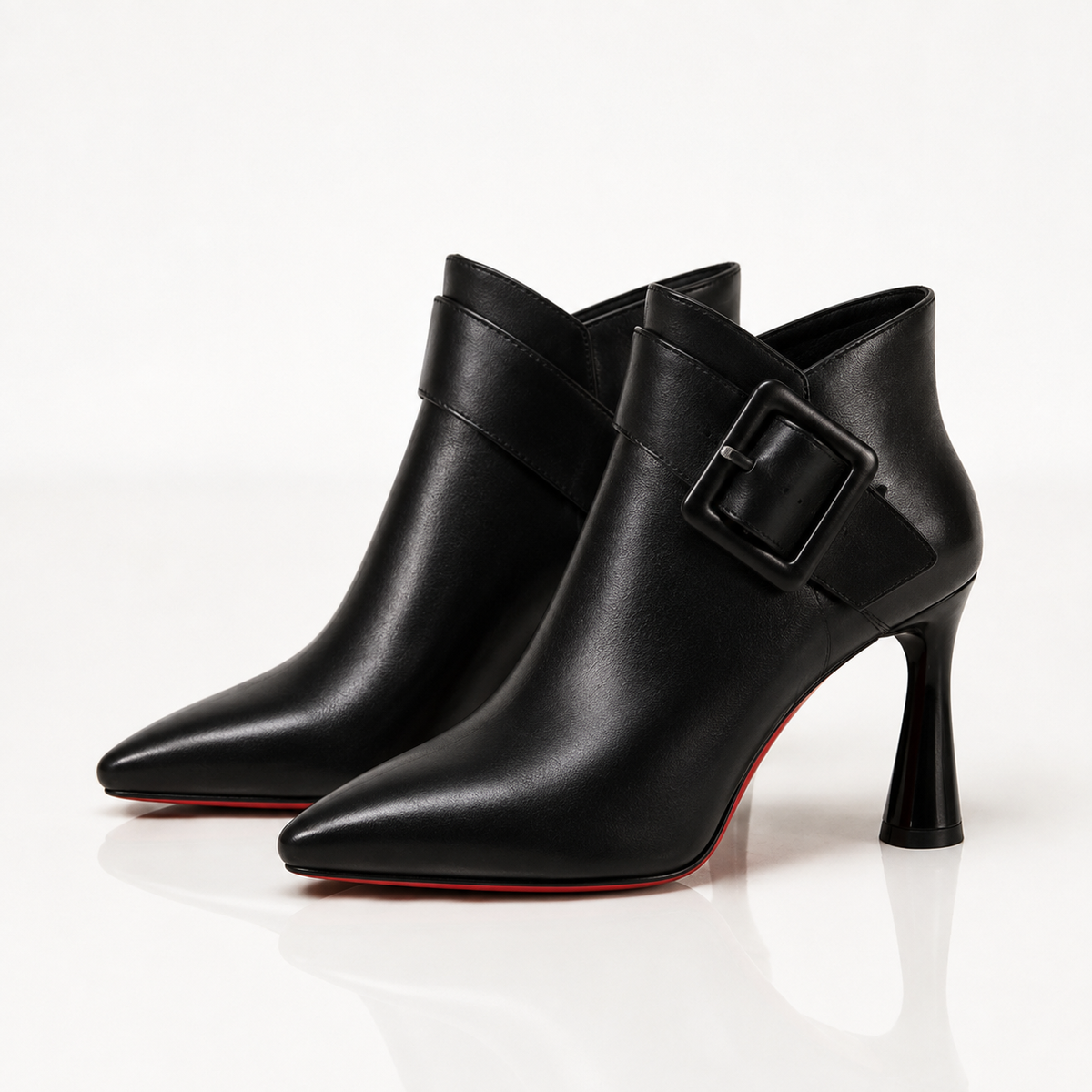Botines de tacón ancho para mujer con hebilla decorativa