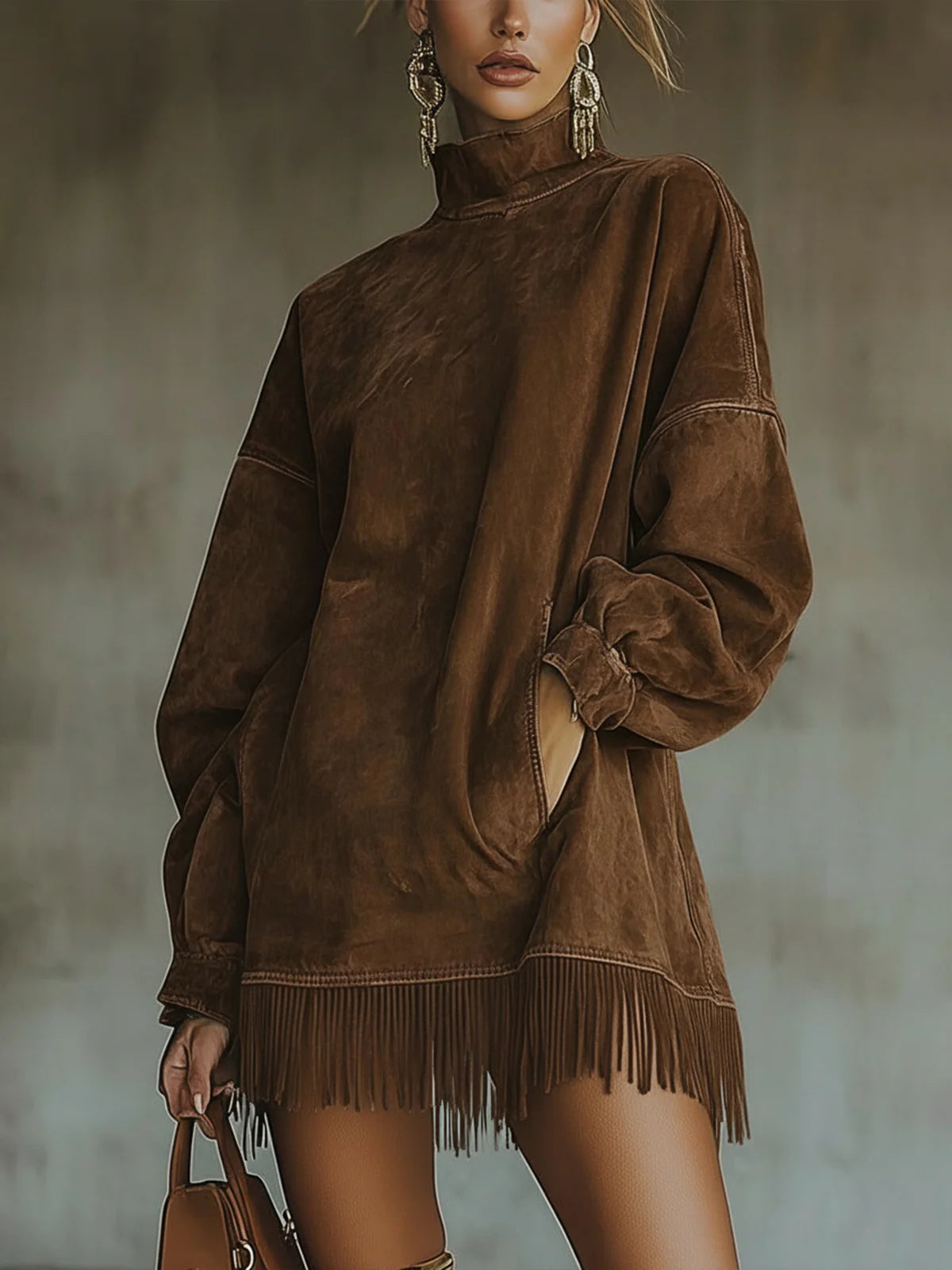 Vestido Mujer Cuello Alto Con Flecos – Estilo Boho Elegante y Cómodo