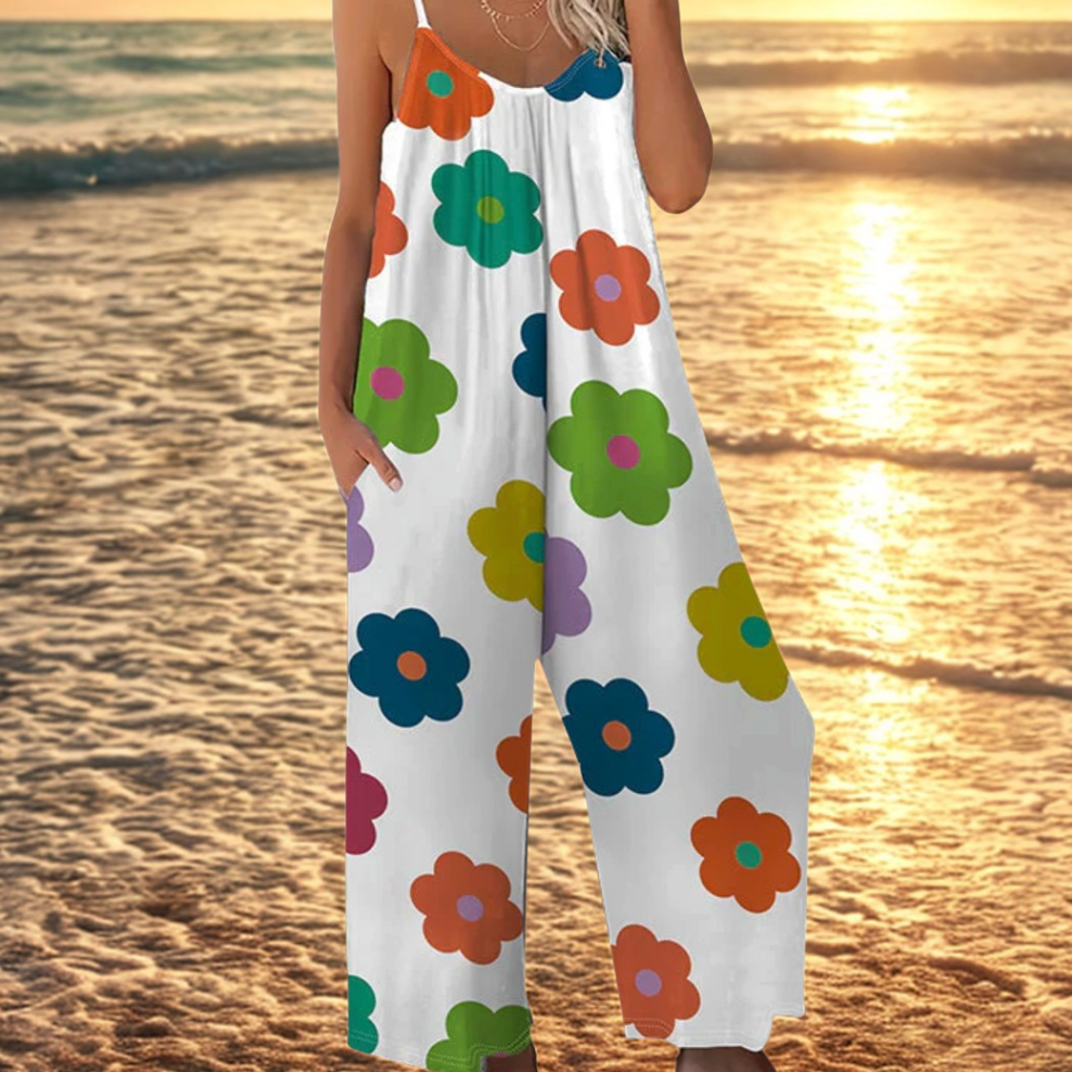 Mono mujer tirantes finos floral piernas anchas bolsillos verano