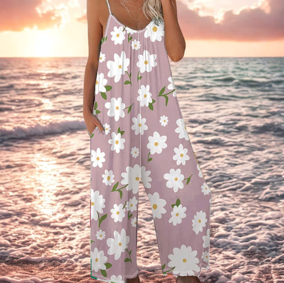 Mono mujer tirantes finos floral piernas anchas bolsillos verano