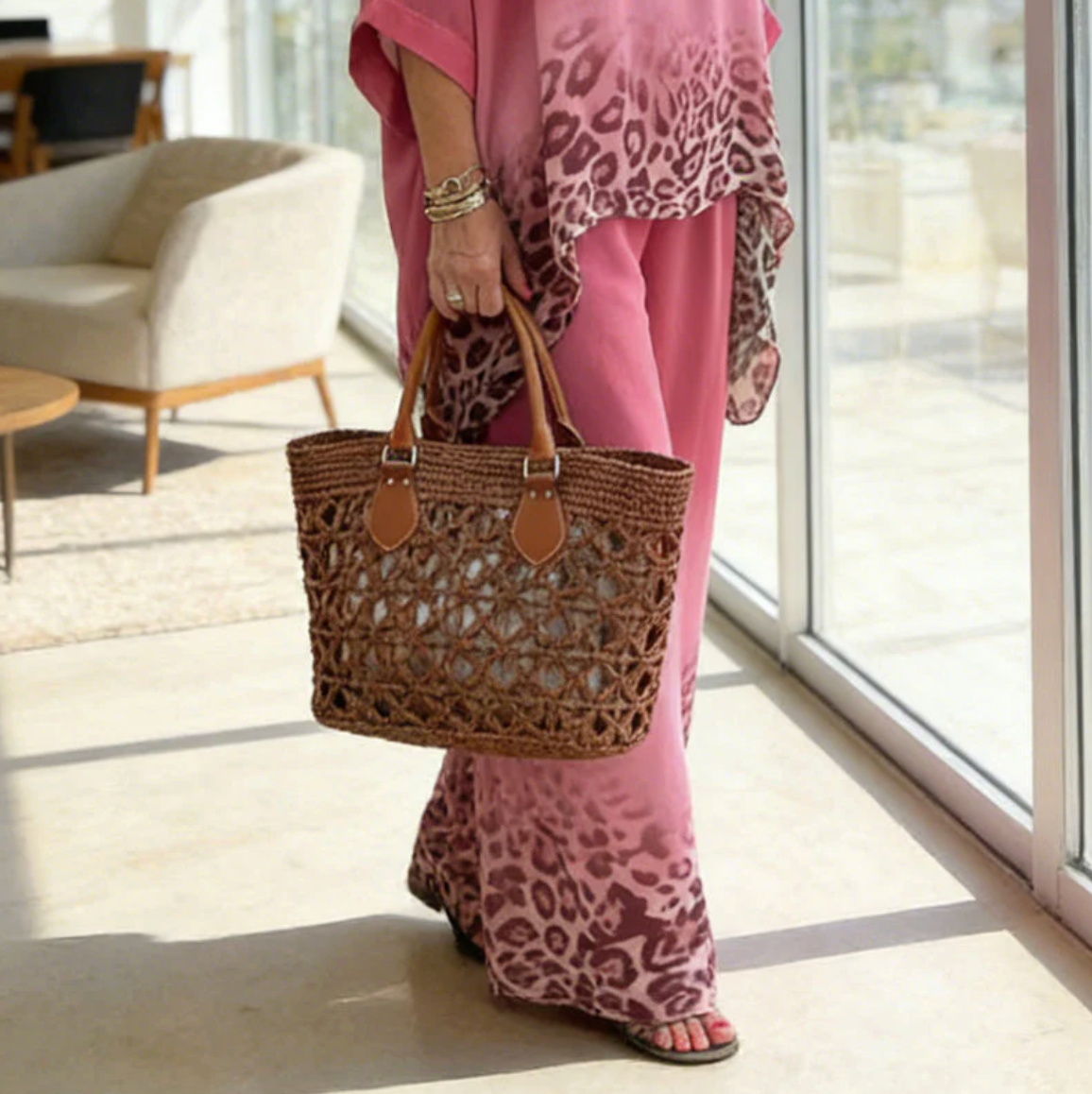 Conjunto mujer dos piezas poncho leopardo degradado