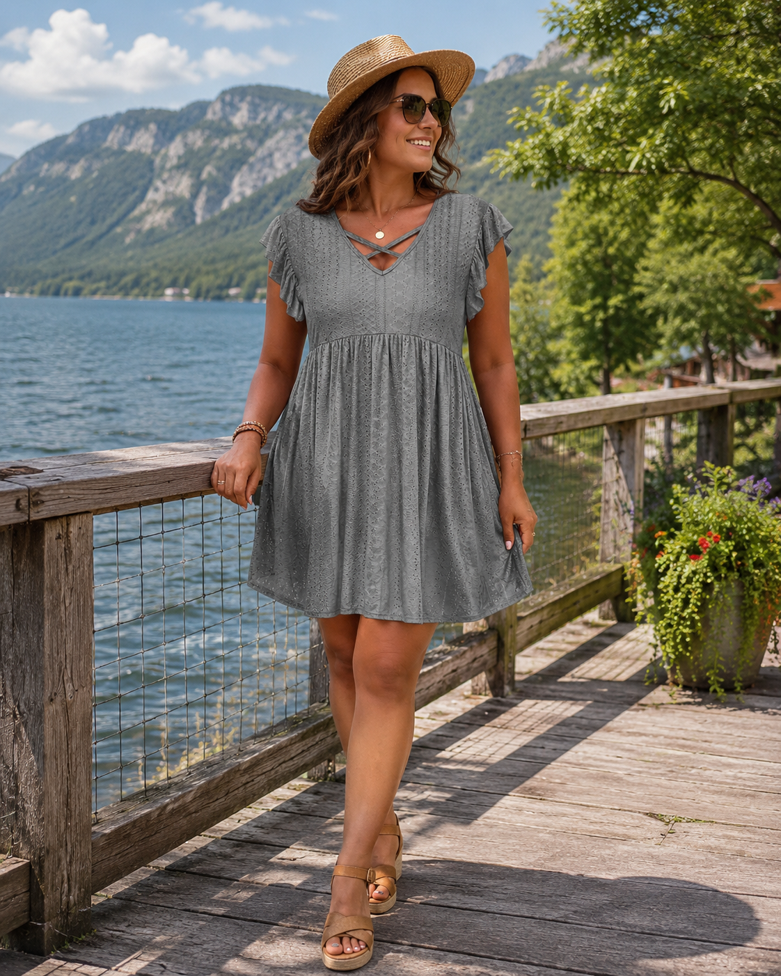 Vestido para mujer con escote cruzado y mangas con volantes