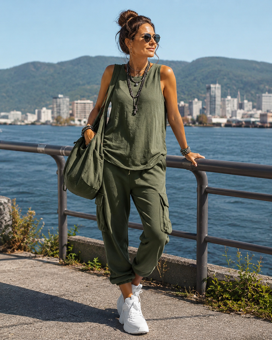 Conjunto de mujer con top sin mangas y pantalón cargo