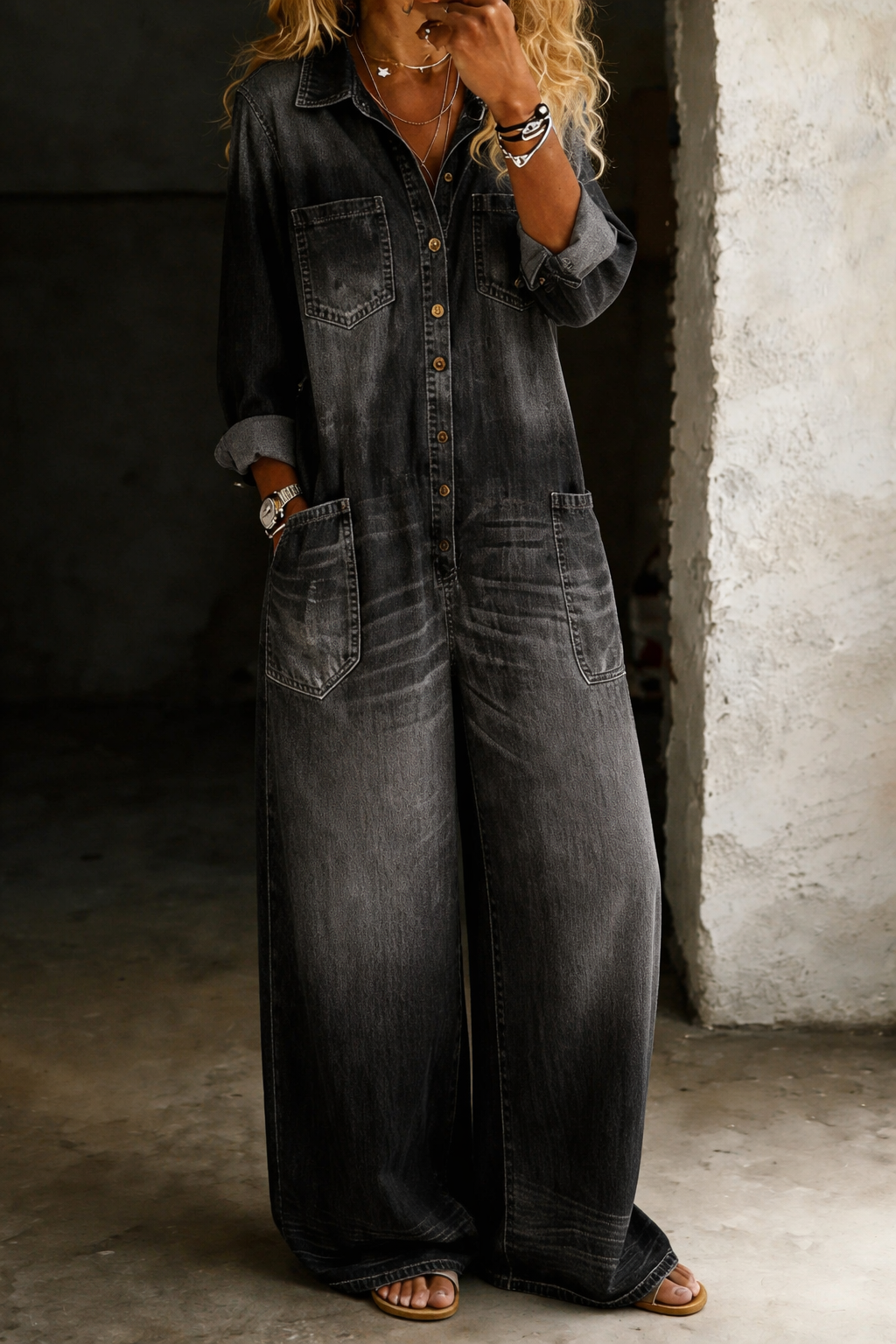 Mono Mujer Denim Largo con Botones – Estilo Casual y Moderno
