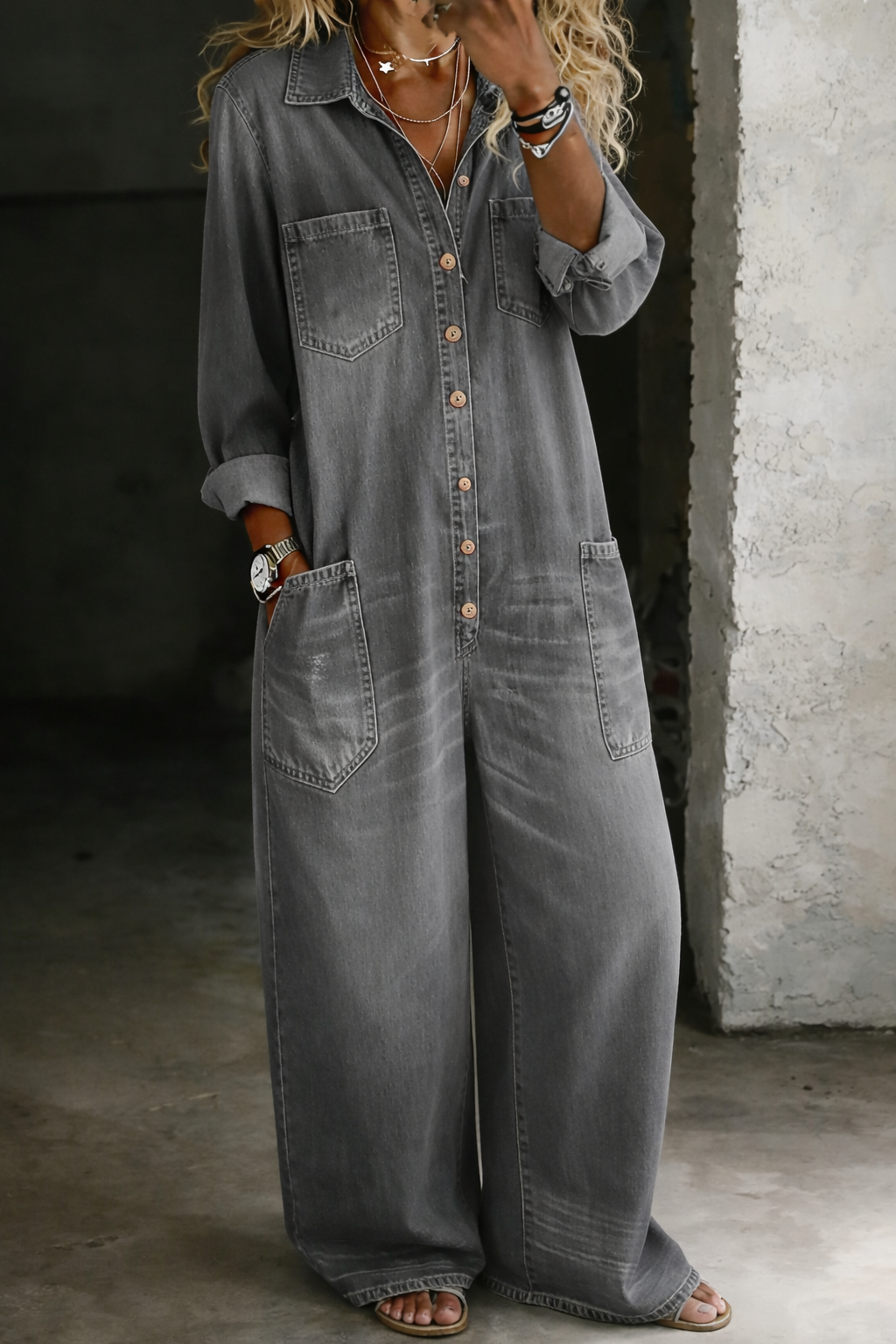 Mono Mujer Denim Largo con Botones – Estilo Casual y Moderno