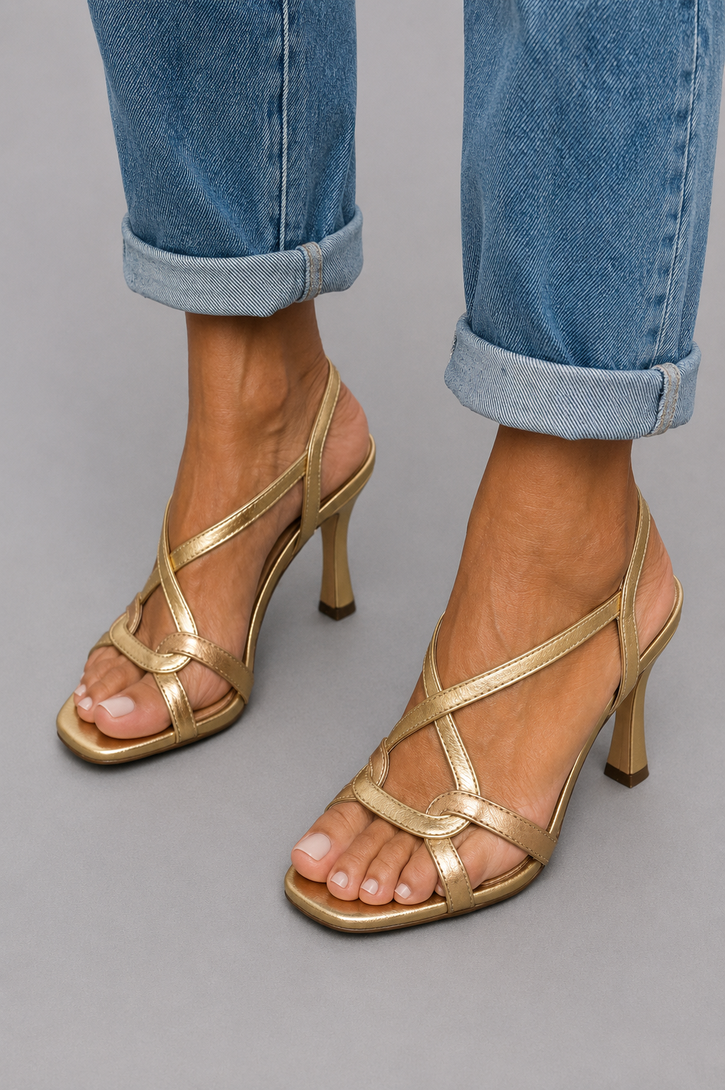 Sandalias de tacón mujer en PU con tiras cruzadas