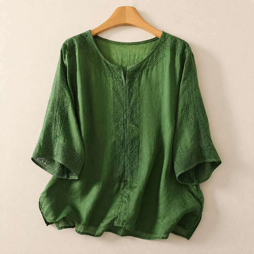 Blusa bordada de mujer con mangas tres cuartos y corte holgado