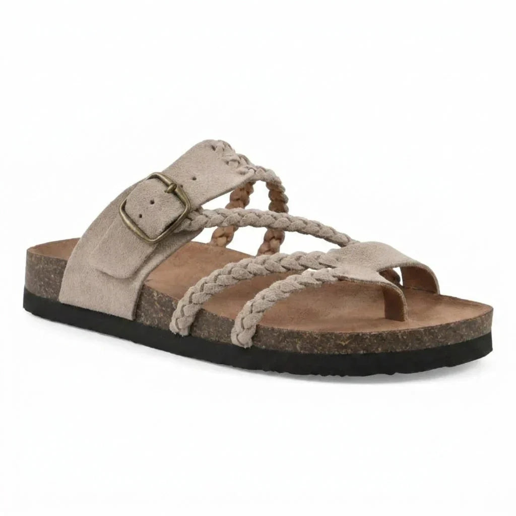 Sandalias mujer bohemias con tiras trenzadas y hebilla ajustable