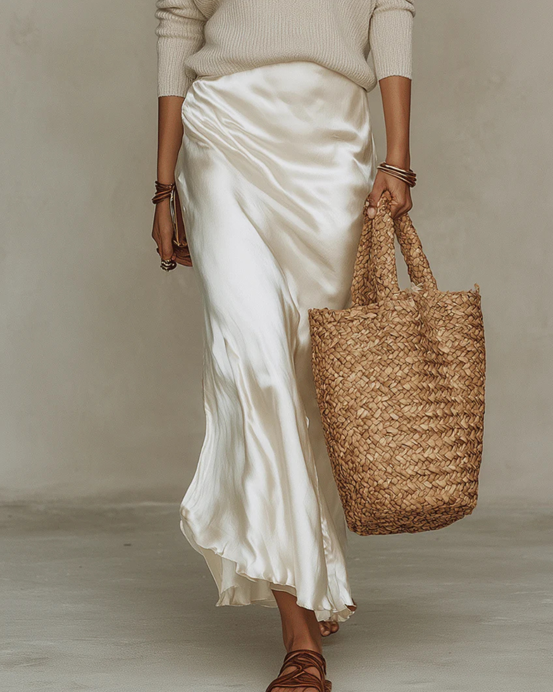 Vestido midi satinado con suéter mujer – elegante y versátil