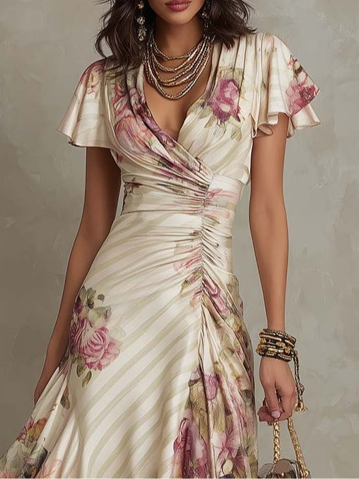 Vestido Midi Satén Floral Mujer – Estilo Elegante y Silueta Favorecedora