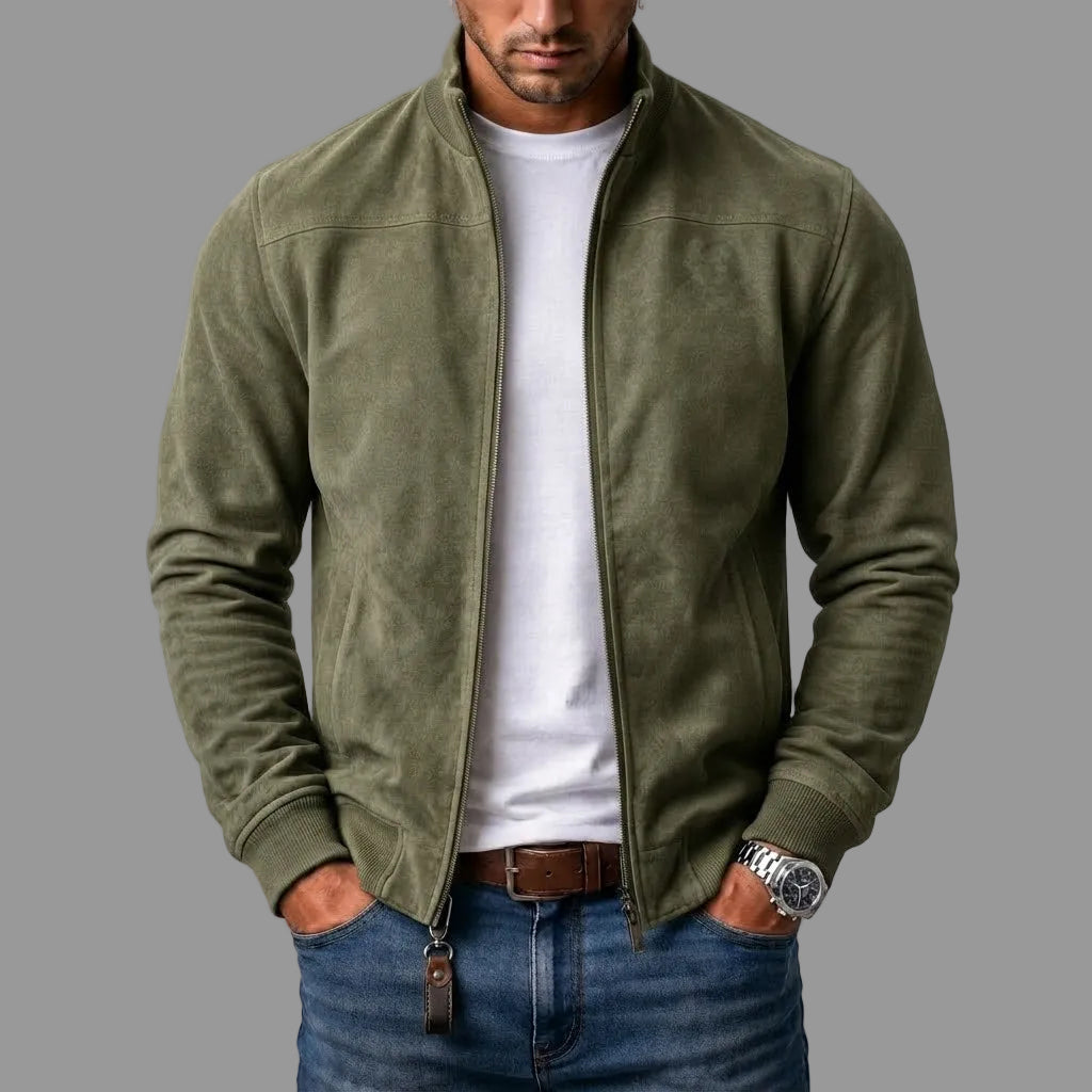 Chaqueta para hombre con cremallera frontal y acabado efecto ante