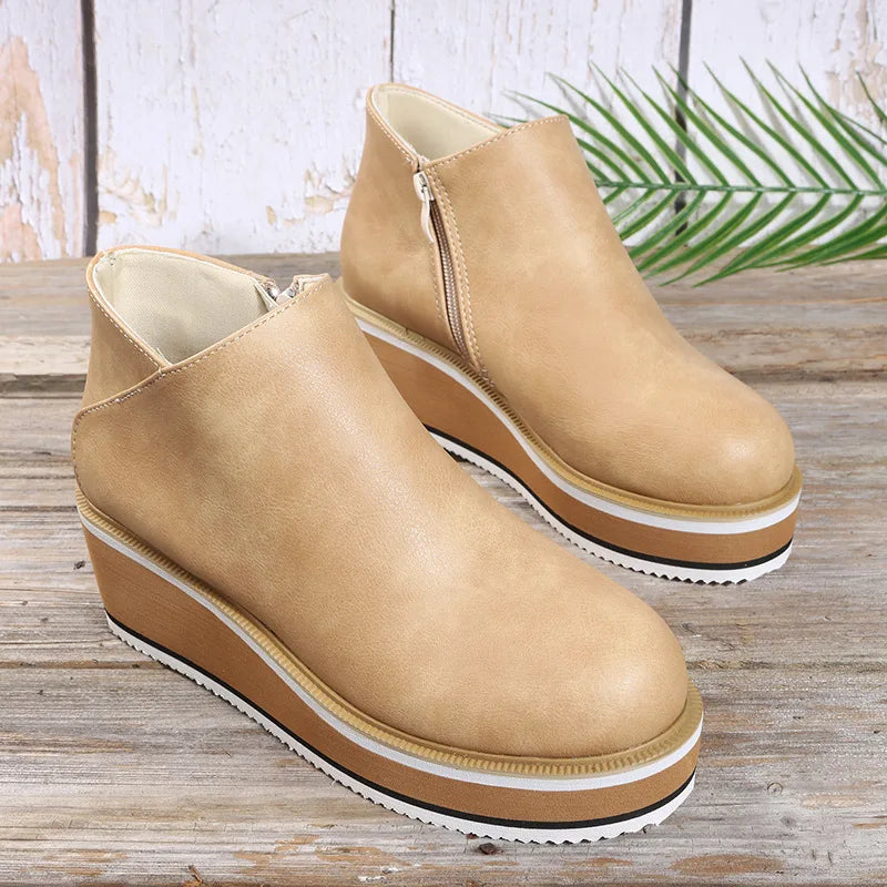 Botines de cuña con plataforma y cremallera lateral para mujer