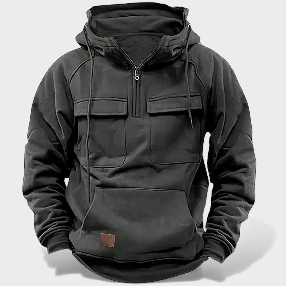 Sudadera hombre invierno con capucha – diseño bicolor cálido casual outdoor