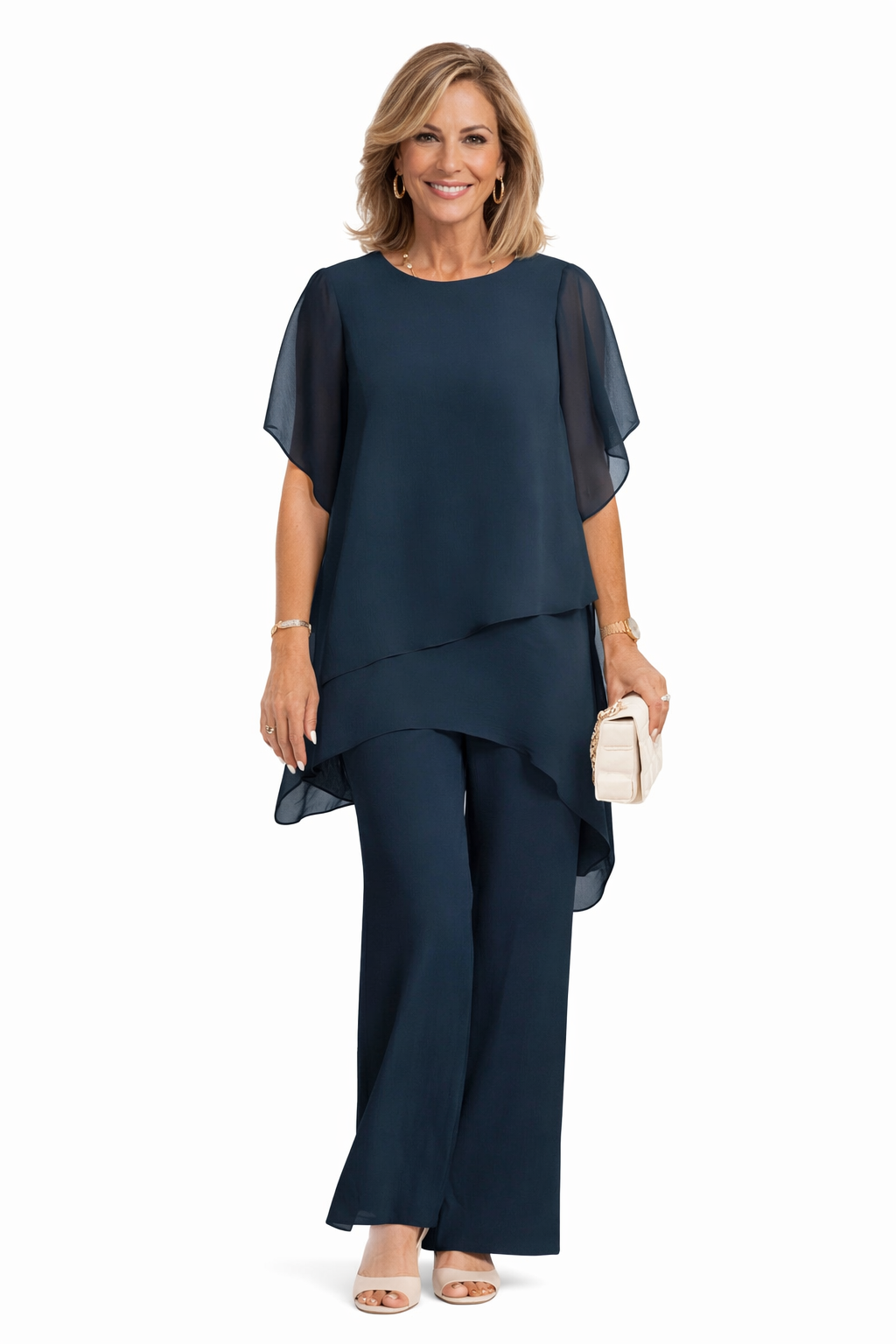 Conjunto Elegante de Dos Piezas Mujer – Corte Fluido con Pantalón Ancho