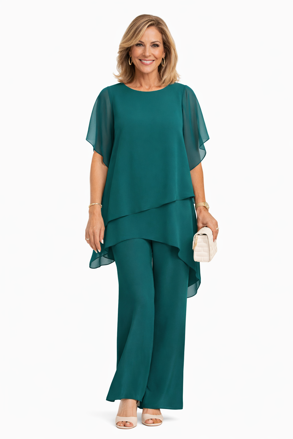 Conjunto Elegante de Dos Piezas Mujer – Corte Fluido con Pantalón Ancho