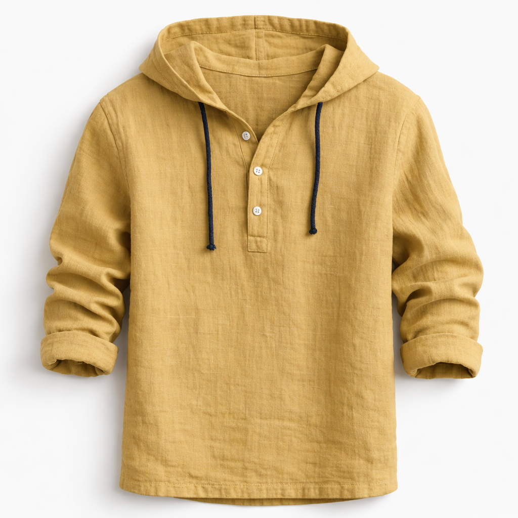 Camisa Hombre de Lino con Capucha – Estilo Casual y Transpirable