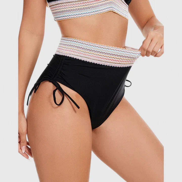 Bikini mujer halter escote V cintura alta crochet cordones laterales playa