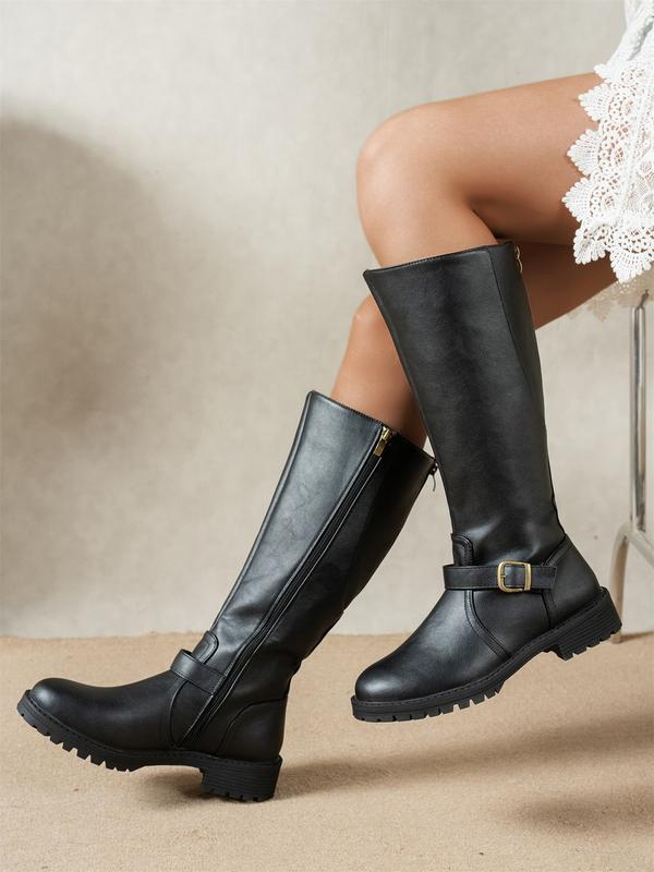 Botas altas para mujer con hebilla lateral y tacón bajo elegante