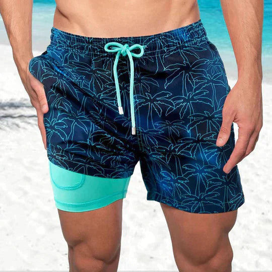 Bañador hombre doble capa con compresión y cordón playa