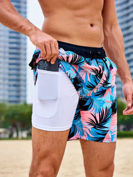 Bañador hombre doble capa con compresión y cordón playa