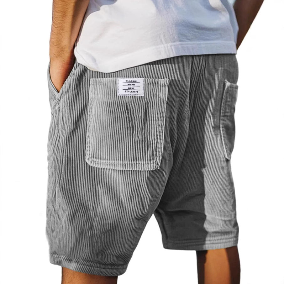 Shorts hombre terciopelo acanalado cintura elástica bolsillos casual