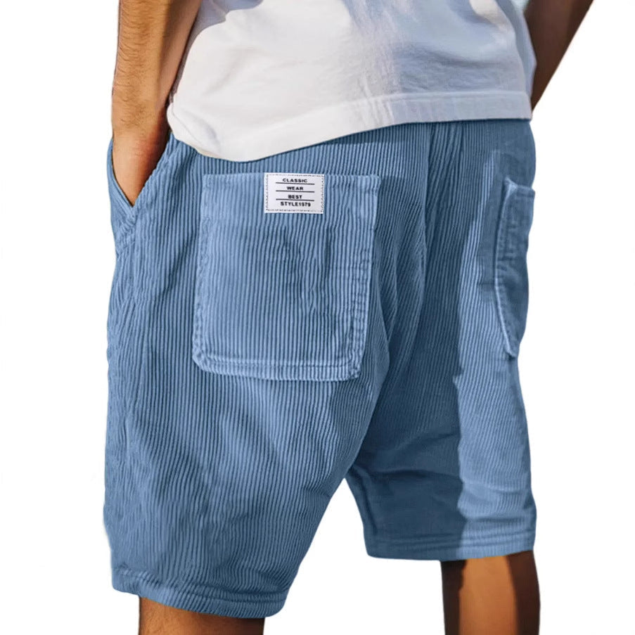 Shorts hombre terciopelo acanalado cintura elástica bolsillos casual