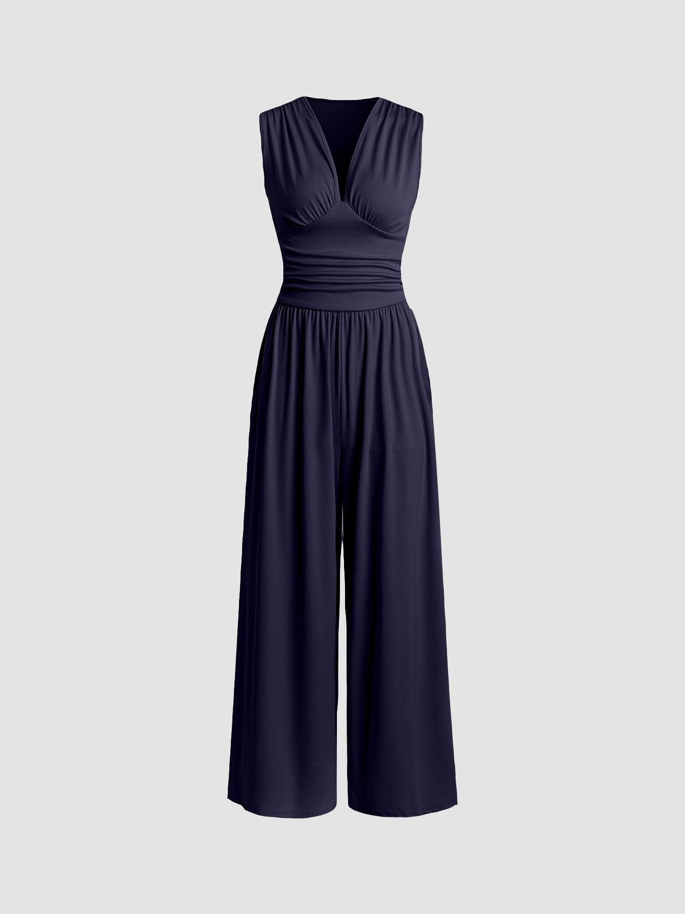 Mono mujer elegante de pierna ancha con escote profundo en V