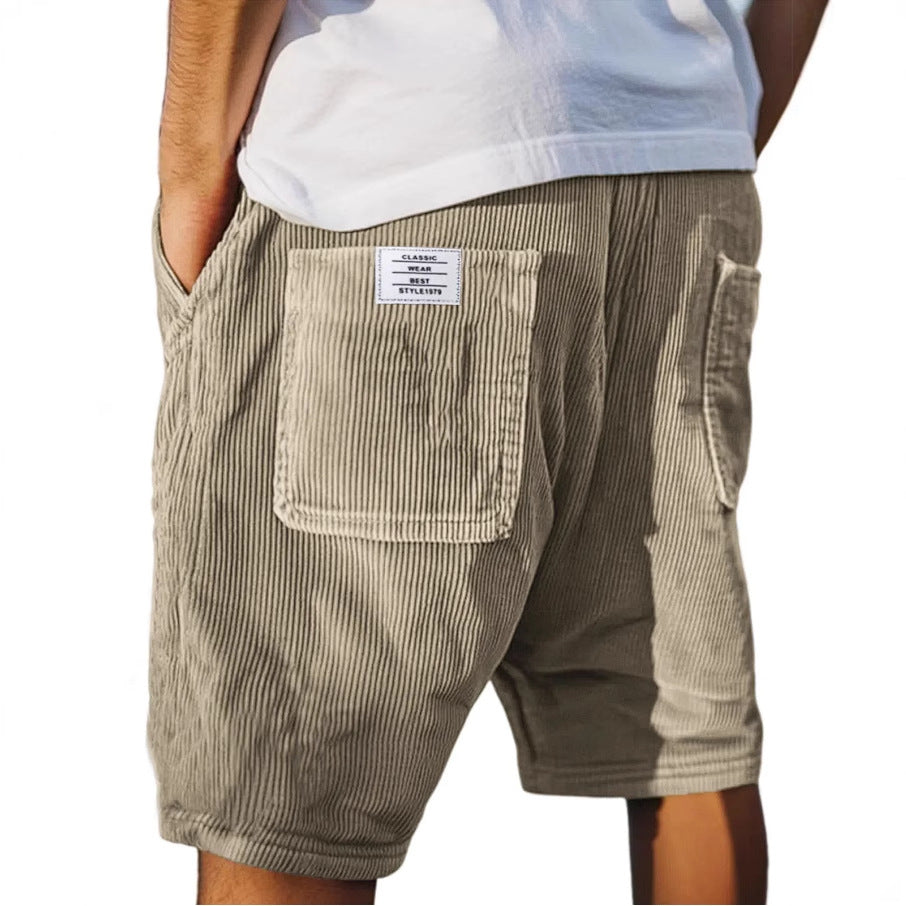 Shorts hombre terciopelo acanalado cintura elástica bolsillos casual