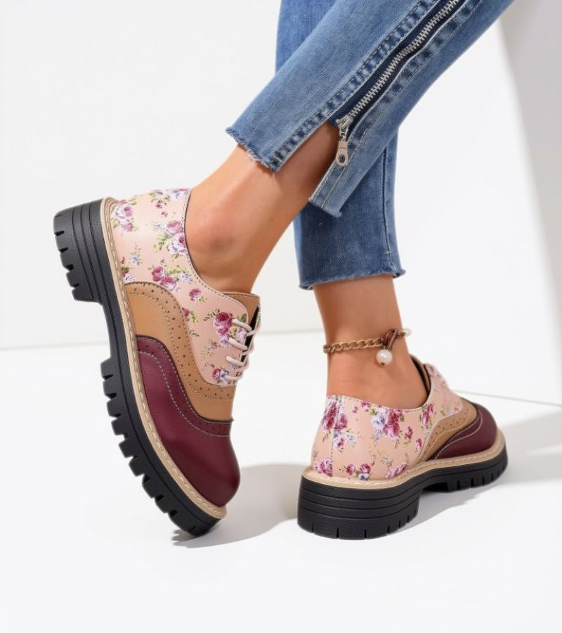 Zapatos Oxford de mujer con estampado floral y suela gruesa