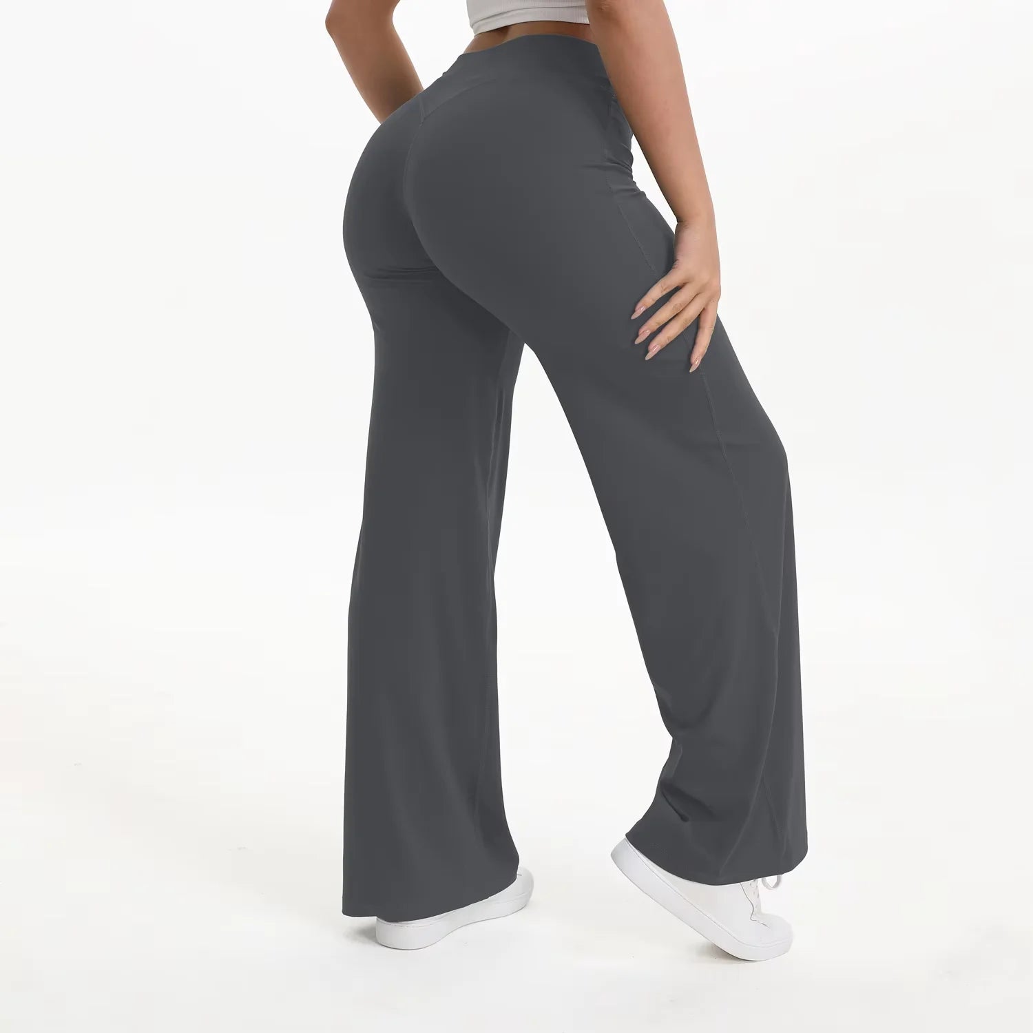 Pantalón yoga mujer cintura alta con pierna ancha para pilates