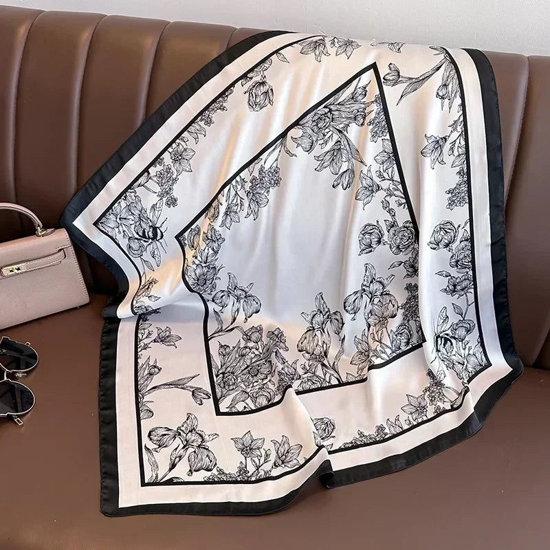 Pañuelo cuadrado mujer satinado con estampado elegante multifunción