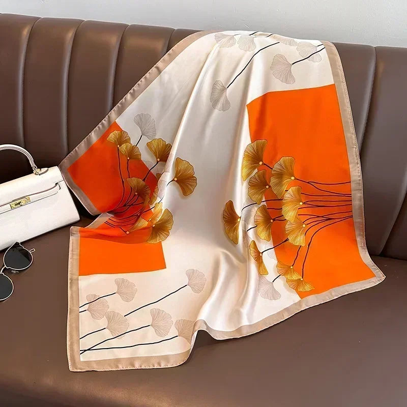 Pañuelo cuadrado mujer satinado con estampado elegante multifunción