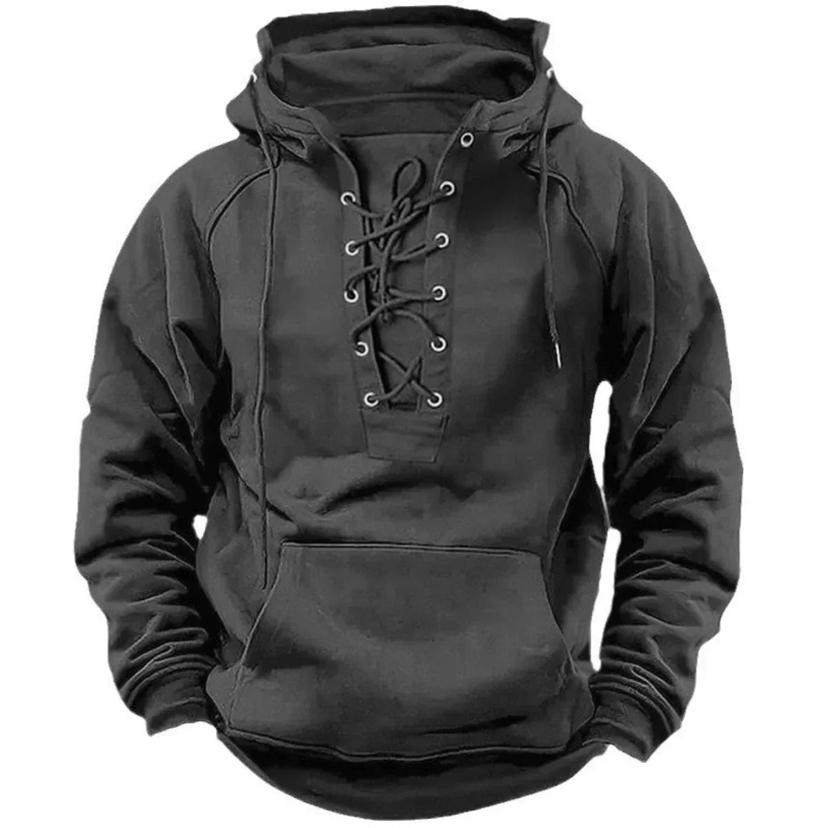 Sudadera gruesa para hombre con capucha y cuello de cordones