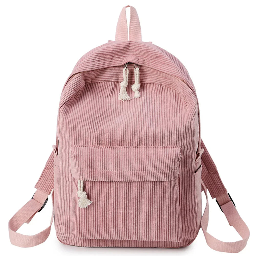 Mochila escolar unisex de pana para estudiantes, mochila para colegio con bolsillo frontal, bolsa escolar