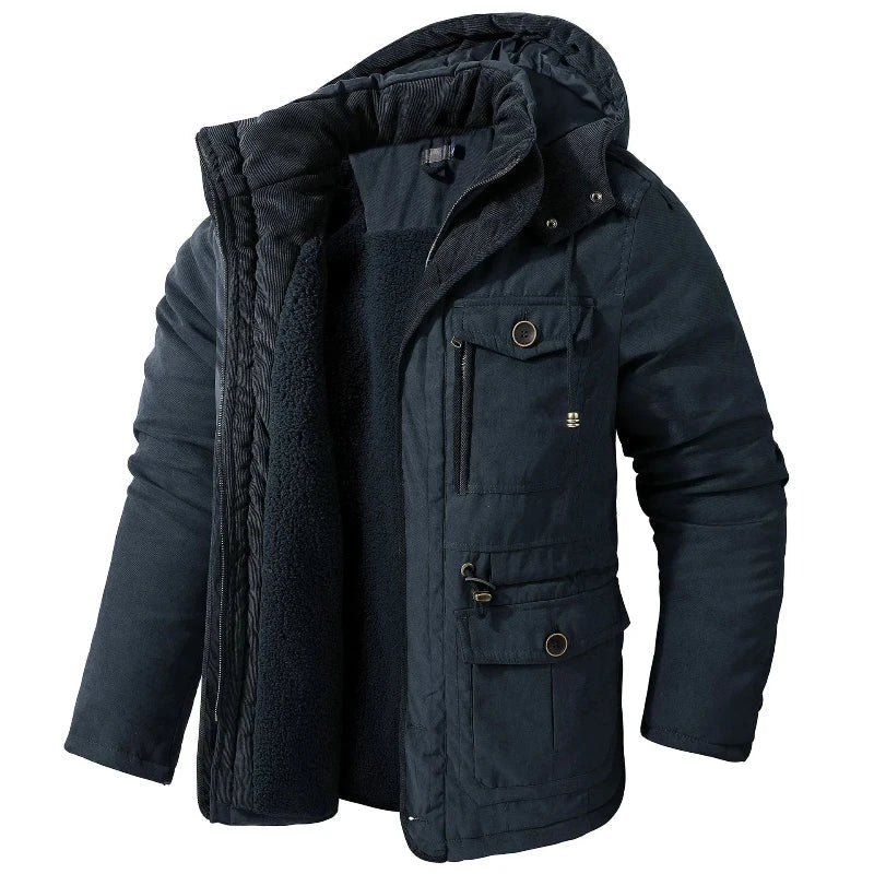 Parka de invierno para hombre con capucha desmontable y bolsillos