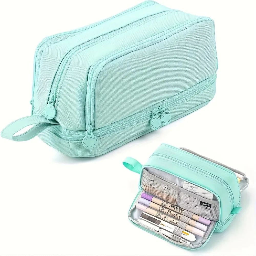 Estuche escolar grande de tela con 4 compartimentos y separador transparente