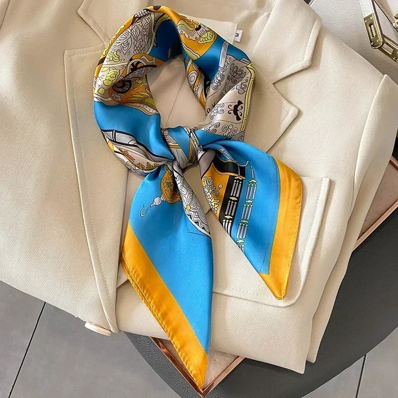 Pañuelo cuadrado mujer satinado con estampado elegante multifunción