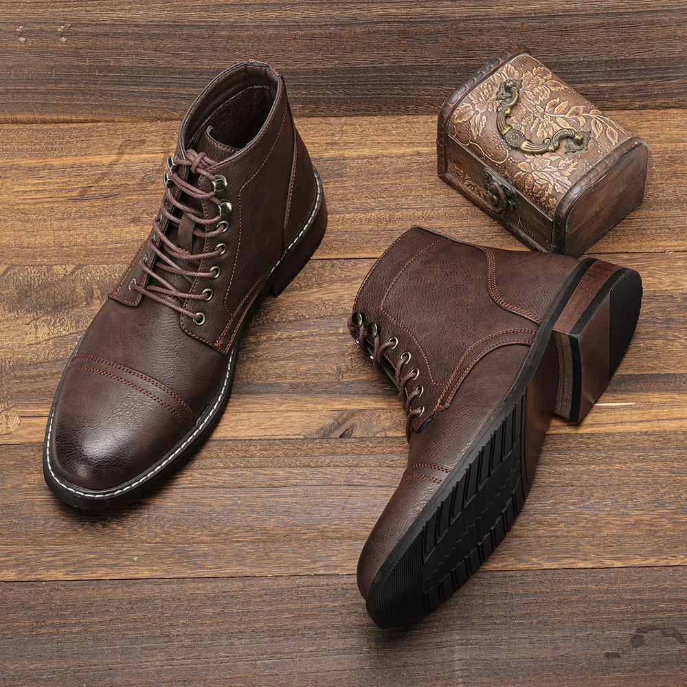 Botas hombre estilo Derby vintage con cordones – botines cuero robustos elegantes