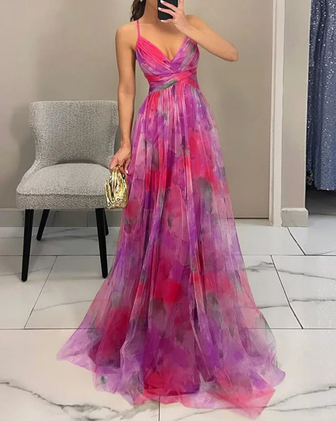 Vestido mujer maxi floral elegante – vestido fluido tirantes ligero