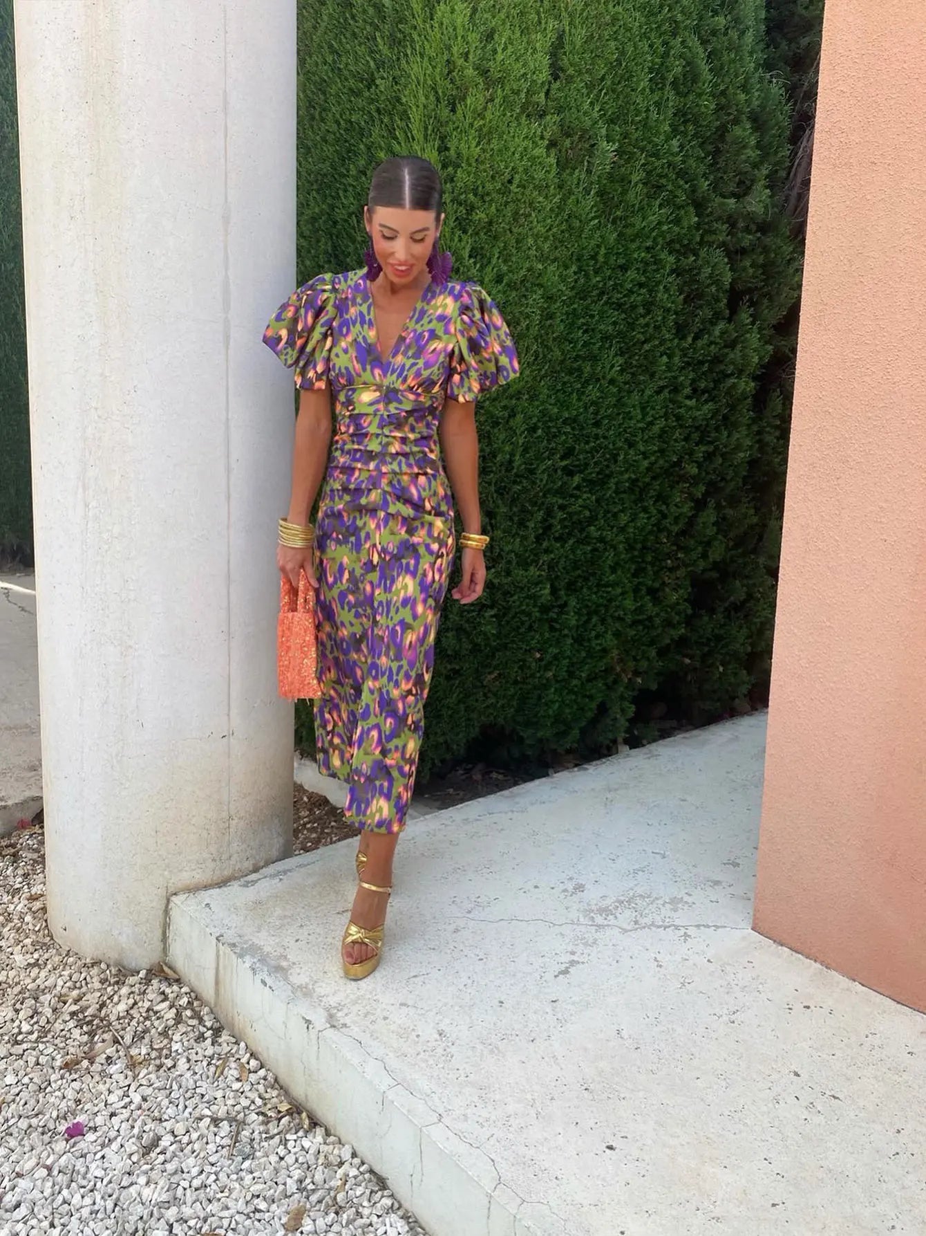 Vestido primavera mujer escote V con mangas abullonadas – estilo elegante femenino
