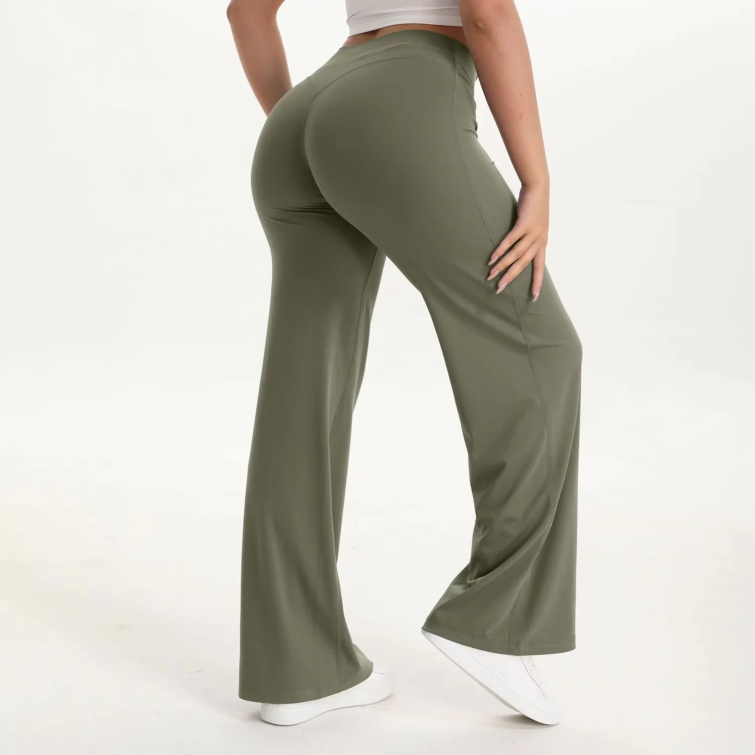 Pantalón yoga mujer cintura alta con pierna ancha para pilates