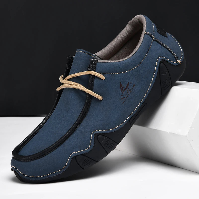 Mocasines casuales para hombre con cordones y suela de goma flexible