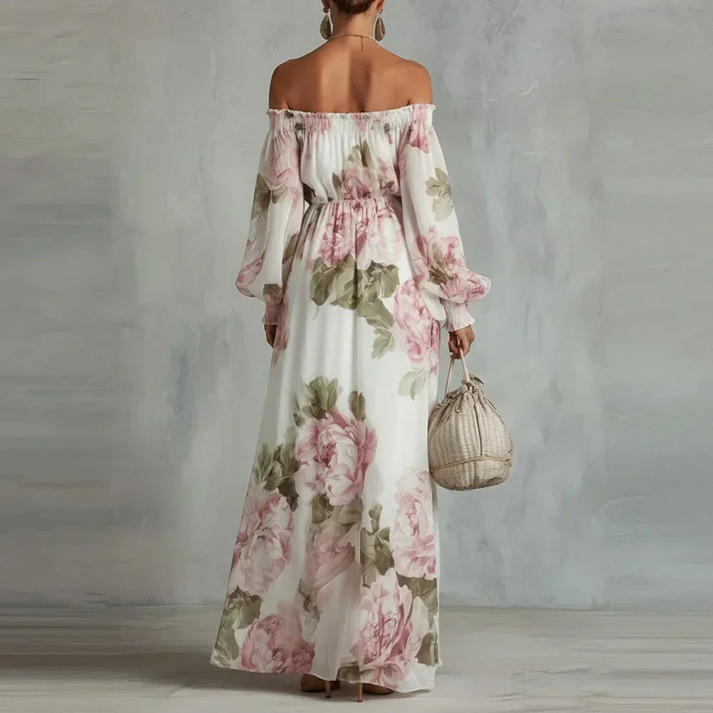 Vestido maxi floral para mujer con hombros descubiertos
