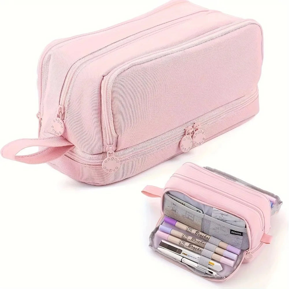 Estuche escolar grande de tela con 4 compartimentos y separador transparente