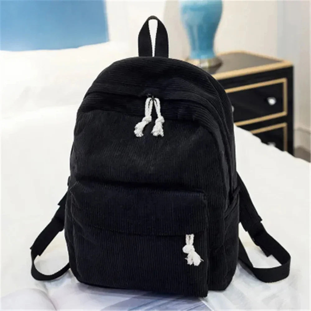 Mochila escolar unisex de pana para estudiantes, mochila para colegio con bolsillo frontal, bolsa escolar