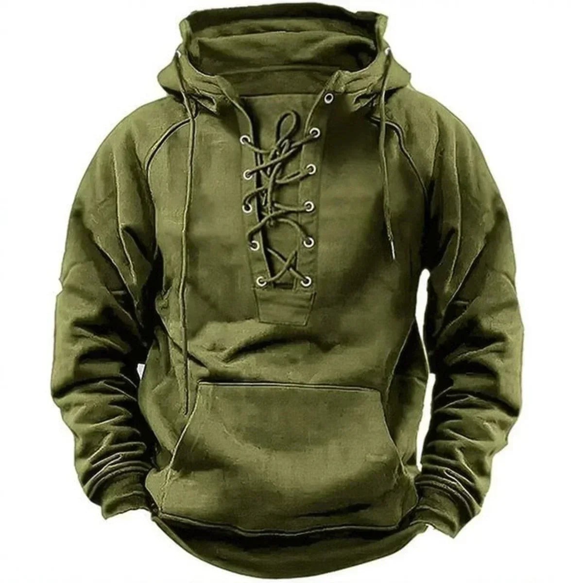 Sudadera gruesa para hombre con capucha y cuello de cordones