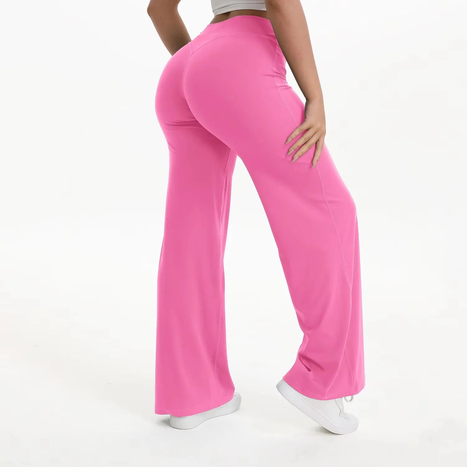 Pantalón yoga mujer cintura alta con pierna ancha para pilates