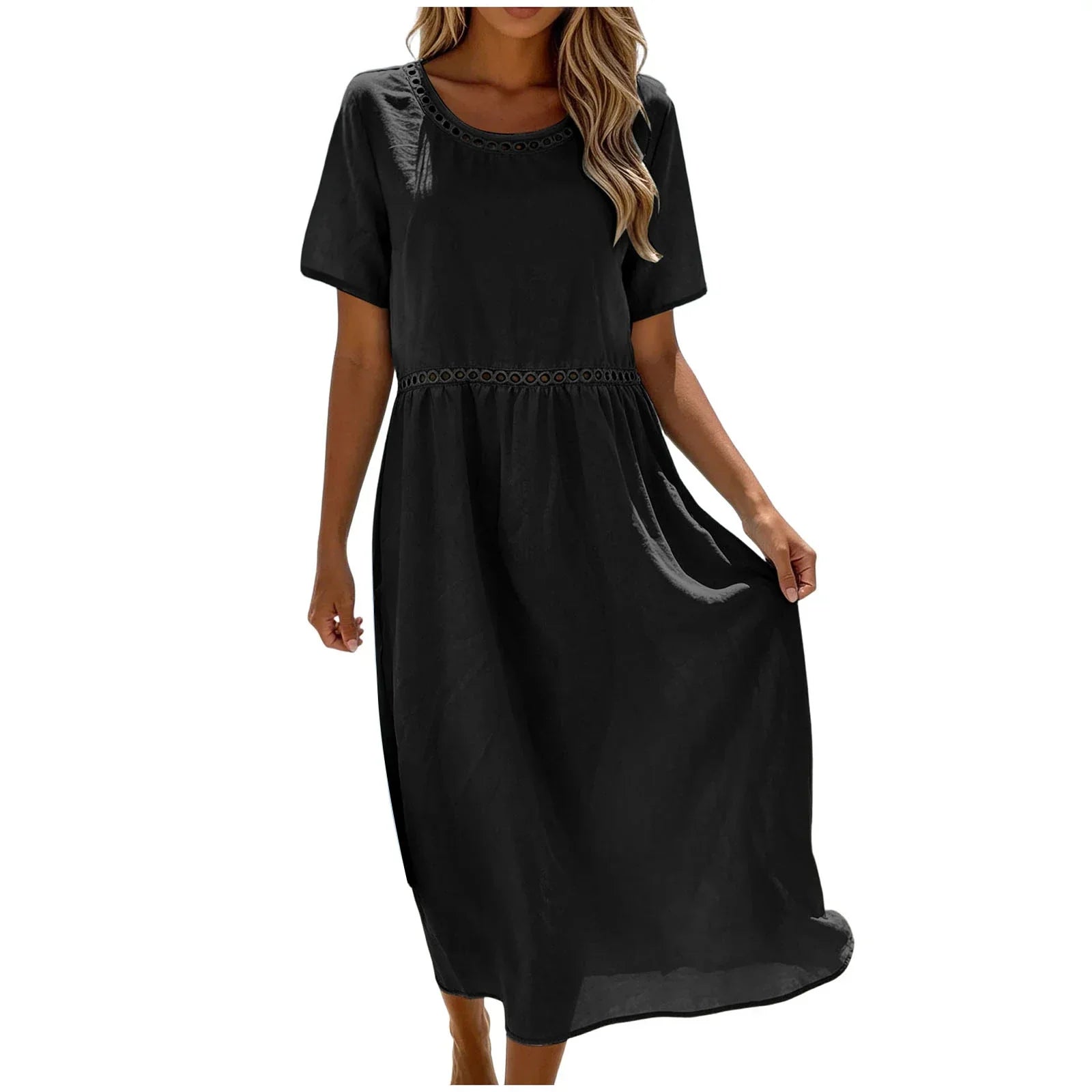 Vestido largo mujer algodón poliéster perforado verano casual